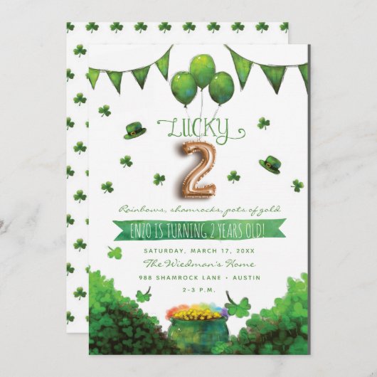 Lucky Two Patrick's Day verjaardagsfeestje uitnodi Kaart (Voorkant / Achterkant)