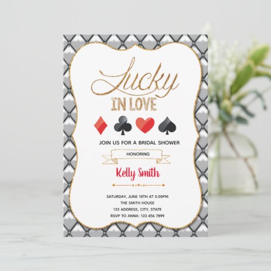 Lucky uit de liefde themauitnodiging voor casino's kaart (Staand voorkant)