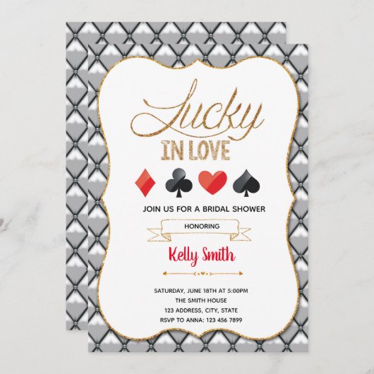 Lucky uit de liefde themauitnodiging voor casino's kaart (Voorkant / Achterkant)