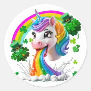 Lucky Unicorn Shamrock St Patricks Day Lepricorn Ronde Sticker