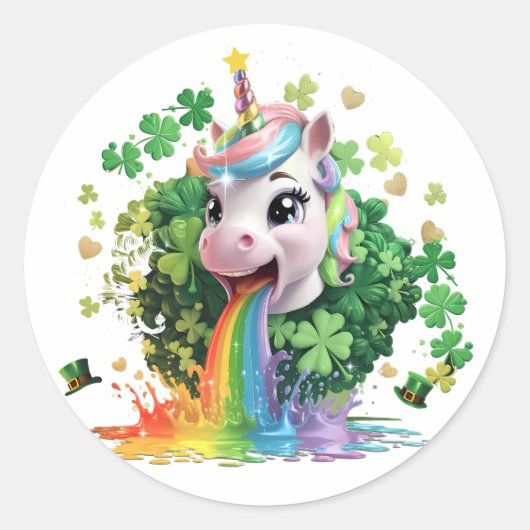 Lucky Unicorn Shamrock St Patricks Day Lepricorn Ronde Sticker (Voorkant)
