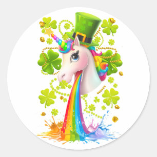 Lucky Unicorn Shamrock St Patricks Day Lepricorn Ronde Sticker