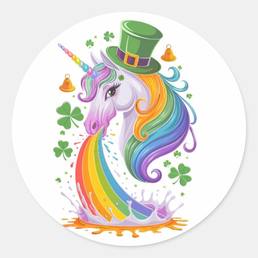 Lucky Unicorn Shamrock St Patricks Day Lepricorn Ronde Sticker (Voorkant)