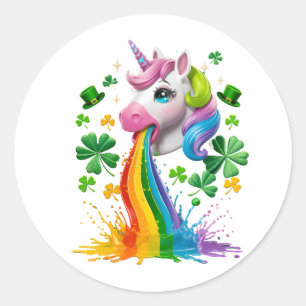 Lucky Unicorn Shamrock St Patricks Day Lepricorn Ronde Sticker