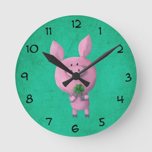 Lucky varken met vier bladklaver ronde klok (Voorkant)