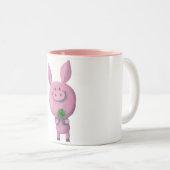 Lucky varken met vier bladklaver tweekleurige koffiemok (Voorkant rechts)