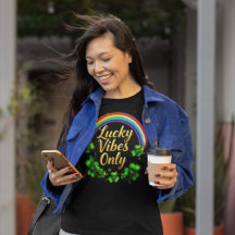 Lucky Vibes alleen shamrock Ierse regenboog op zwa