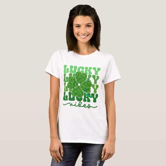 Lucky Vibes Green Leopard Shamrock St Patricks Day T-shirt (Voorkant volledig)
