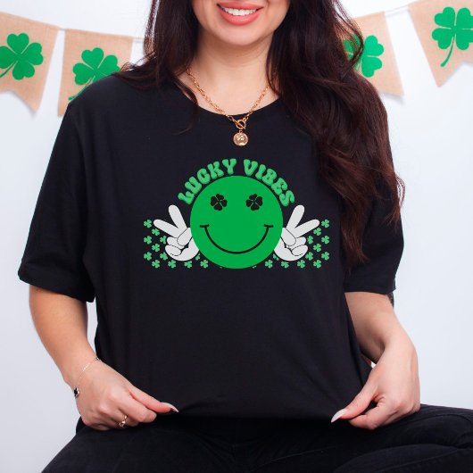 Lucky Vibes Green Smiling Face Shamrock T-shirt