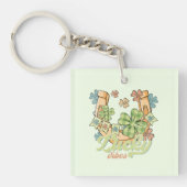 Lucky Vibes - Kleurrijke Klavers & Gouden Hoefijze Sleutelhanger (Voorkant)