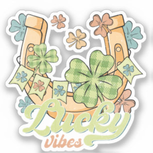 Lucky Vibes - Kleurrijke Klavers & Gouden Hoefijze Sticker