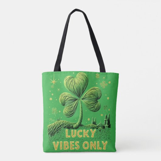 Lucky Vibes Only Yarn Clover St. Patrick's Day Tote Bag (Achterkant)