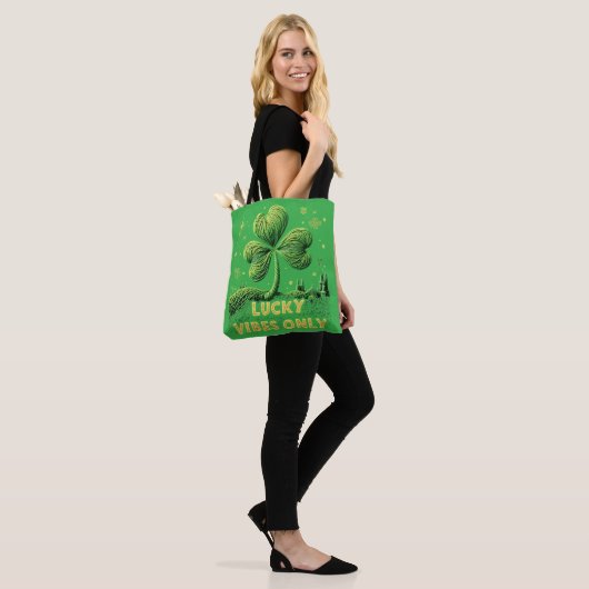 Lucky Vibes Only Yarn Clover St. Patrick's Day Tote Bag (Op model)