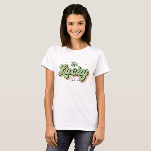 Lucky Vibes Shamrock St. Patrick's Day T-shirt (Voorkant volledig)