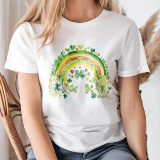 Lucky Vibes Waterverf Green Rainbow Shamrocks T-shirt