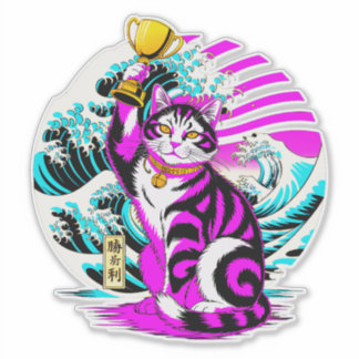 Lucky Victory Cat  - Japanese Good Luck Charm Sticker