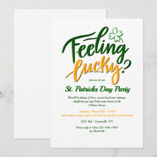 Lucky voelen?  St. Patrick's Day Invitation Kaart (Voorkant / Achterkant)