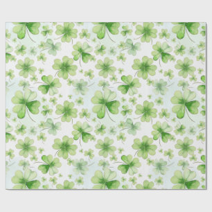 Lucky Watercolor Four Leaf Clover Ierse Moeder Vad Cadeaupapier