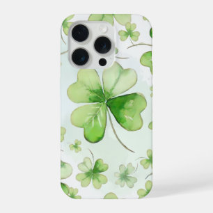 Lucky Watercolor Four Leaf Clover Ierse Moeder Vad iPhone 15 Pro Case