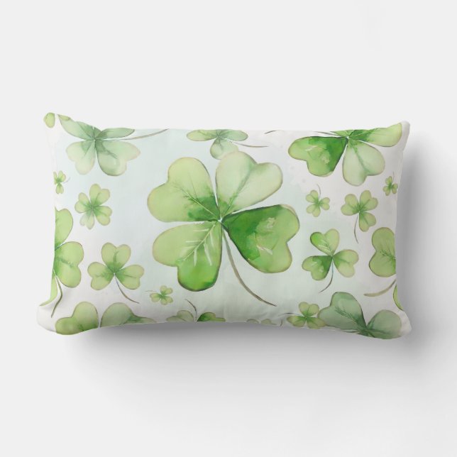 Lucky Watercolor Four Leaf Clover Ierse Moeder Vad Kussen (Voorkant)