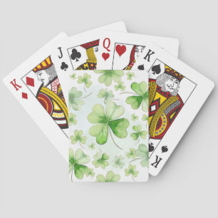 Lucky Watercolor Four Leaf Clover Ierse Moeder Vad Pokerkaarten