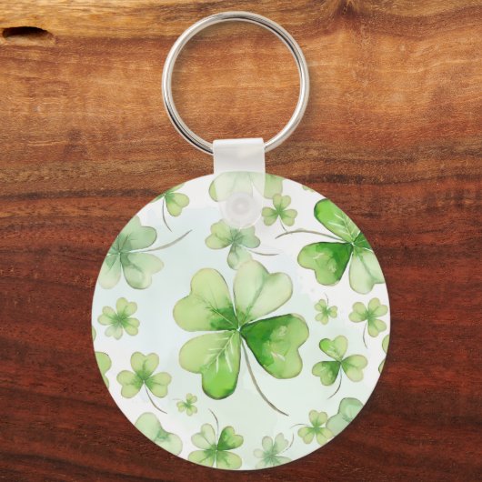 Lucky Watercolor Four Leaf Clover Ierse Moeder Vad Sleutelhanger (Voorkant)