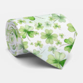 Lucky Watercolor Four Leaf Clover Ierse Moeder Vad Stropdas (Opgerold)
