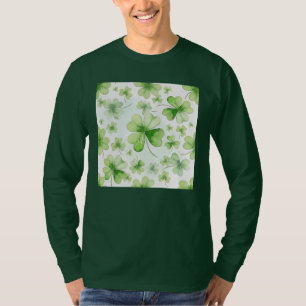 Lucky Watercolor Four Leaf Clover Ierse Moeder Vad T-shirt
