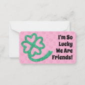 Lucky We're Friends Pink Kinder School Valentijns Notitiekaartje (Voorkant)