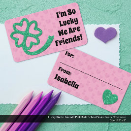 Lucky We're Friends Pink Kinder School Valentijns Notitiekaartje