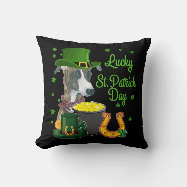 Lucky Whippet Dog Shamrock St Patricks Day Kussen (Voorkant)