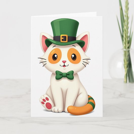 Lucky White Cat St. Patrick's Day Kaart (Voorkant)