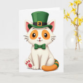 Lucky White Cat St. Patrick's Day Kaart (Gele Bloem)
