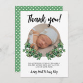 Lucky White Clovers Foto Baby shower Bedankkaart (Voorkant / Achterkant)