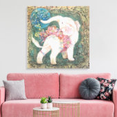 Lucky White Elephant: Japanese Nihonga Art Canvas Afdruk (Insitu (Woonkamer))