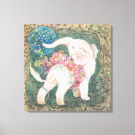 Lucky White Elephant: Japanese Nihonga Art Canvas Afdruk