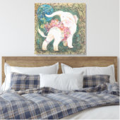 Lucky White Elephant: Japanese Nihonga Art Canvas Afdruk (Insitu (Slaapkamer))