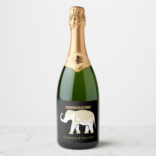 Lucky White Thaise Olifant gepersonaliseerd Sparkling Wijnetiket (Voorkant)