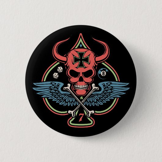 Lucky Winged Maltese duivel schedel van schoppen Ronde Button 5,7 Cm (Voorkant)