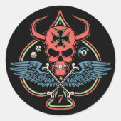 Lucky Winged Maltese duivel schedel van schoppen Ronde Sticker (Voorkant)