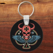Lucky Winged Maltese duivel schedel van schoppen Sleutelhanger (Voorkant)