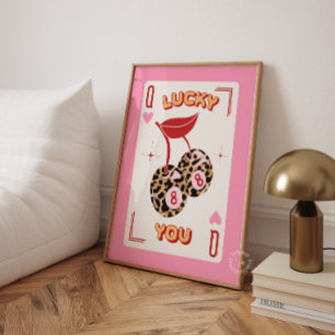 Lucky You 8 Ball Kersen Luipaardprint Poster