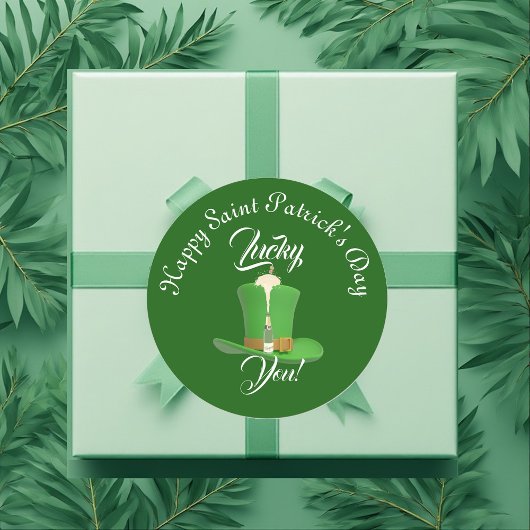 Lucky You Champagne Hat Happy Saint Patricks Day  Ronde Sticker