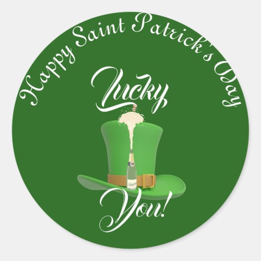 Lucky You Champagne Pet Happy Saint Patricks Day Ronde Sticker (Voorkant)