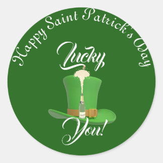 Lucky You Champagne Pet Happy Saint Patricks Day Ronde Sticker