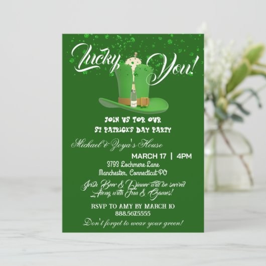 Lucky You Champagne Pet Saint Patricks Day Green Kaart (Staand voorkant)