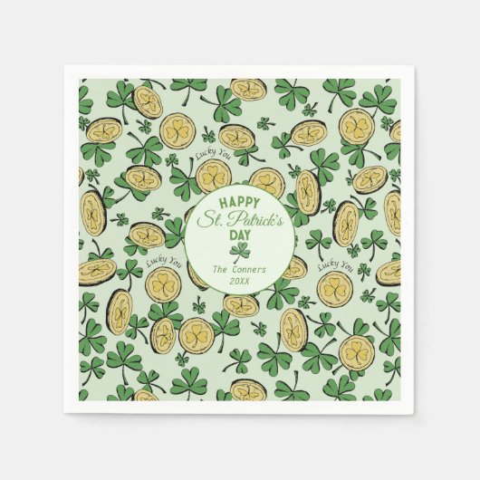 Lucky You Coins & Green Shamrocks St Patricks Day Servet (Voorkant)
