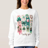 Lucky You gepersonaliseerde groene en roze vrouwen Trui (Voorkant)