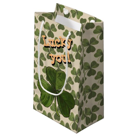Lucky You Green Shamrock Custom Text Klein Cadeauzakje (Voorkant Gekanteld)