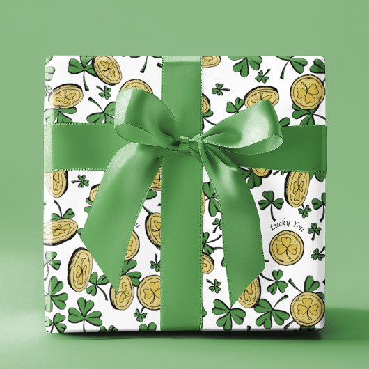 Lucky You Groene Klaver Gouden Munten St Patrick's Cadeaupapier